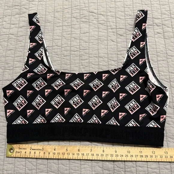Victoria's Secret PINK Ultimate Sports Bra Black White Pink Logo Size Large - Picture 2 of 9
